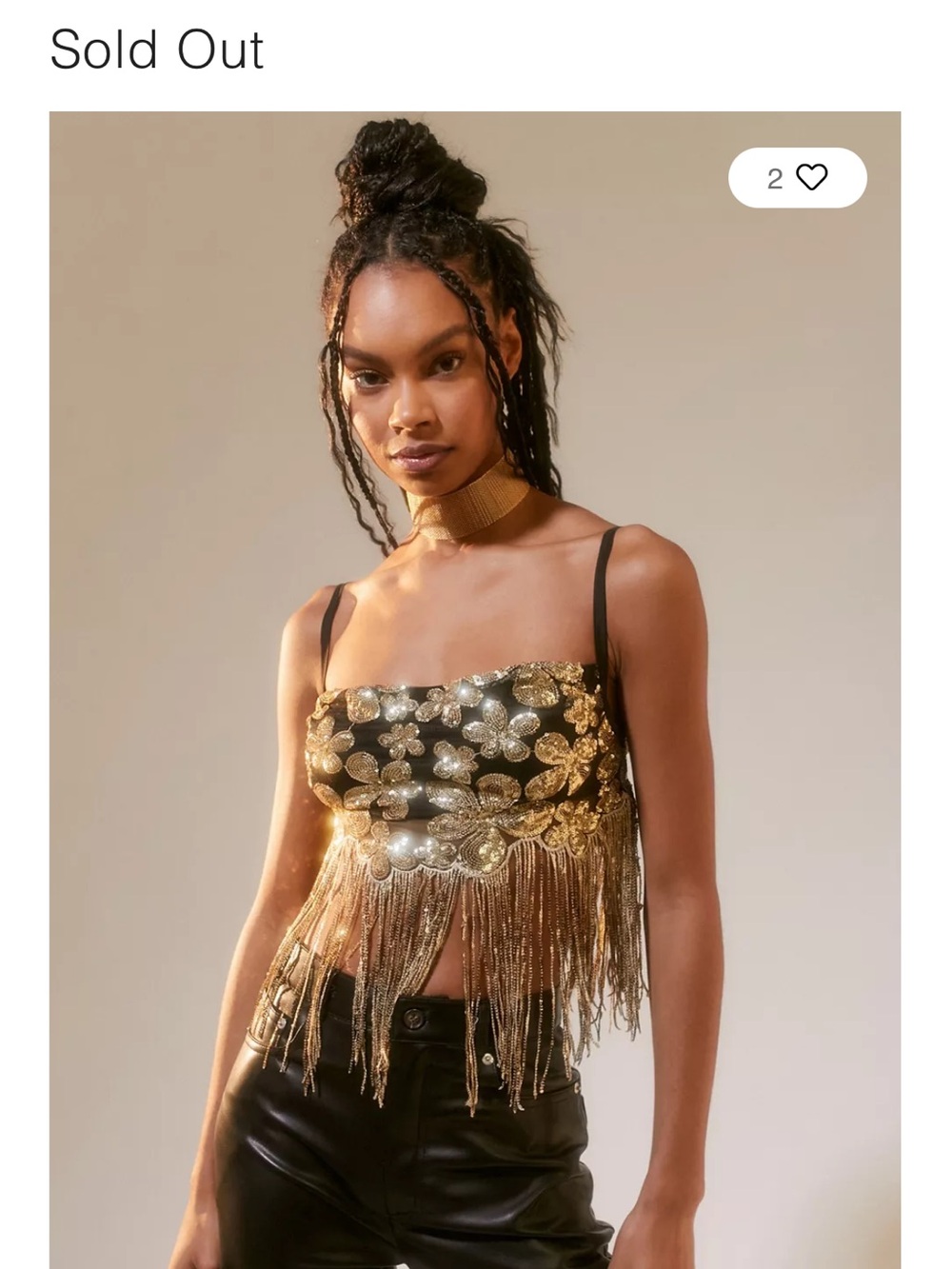 For Love & Lemons Colette Sequin Fringe Top Gold & Black